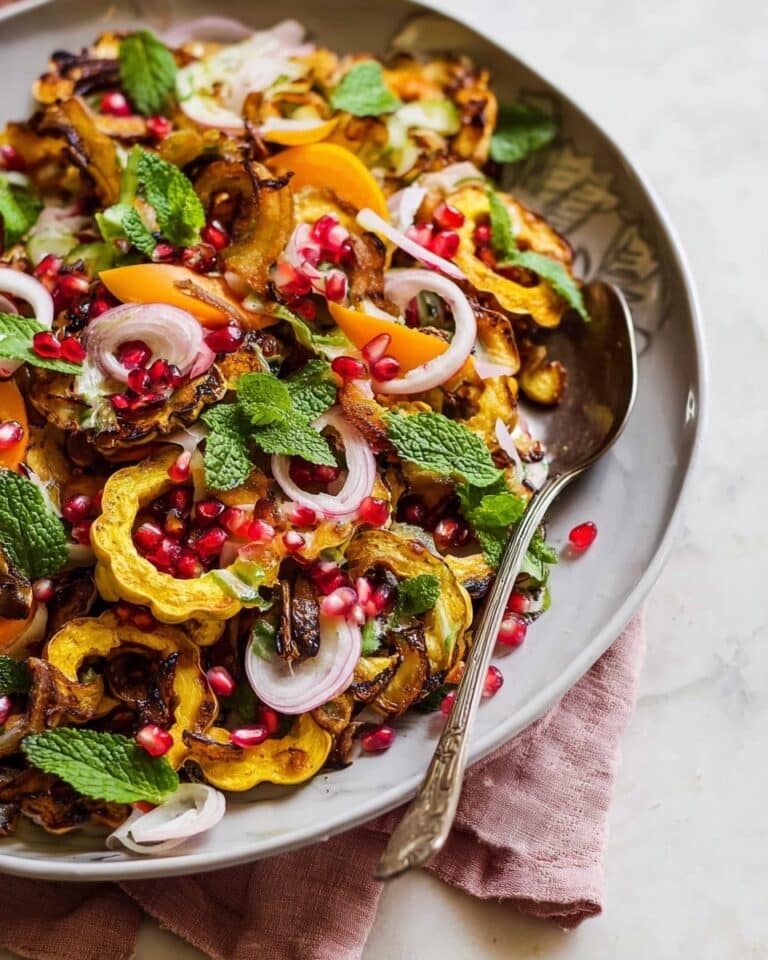 Healthy Fall Salad with Roasted Delicata Squash, Avocado, Persimmons, and Pomegranate Recipe