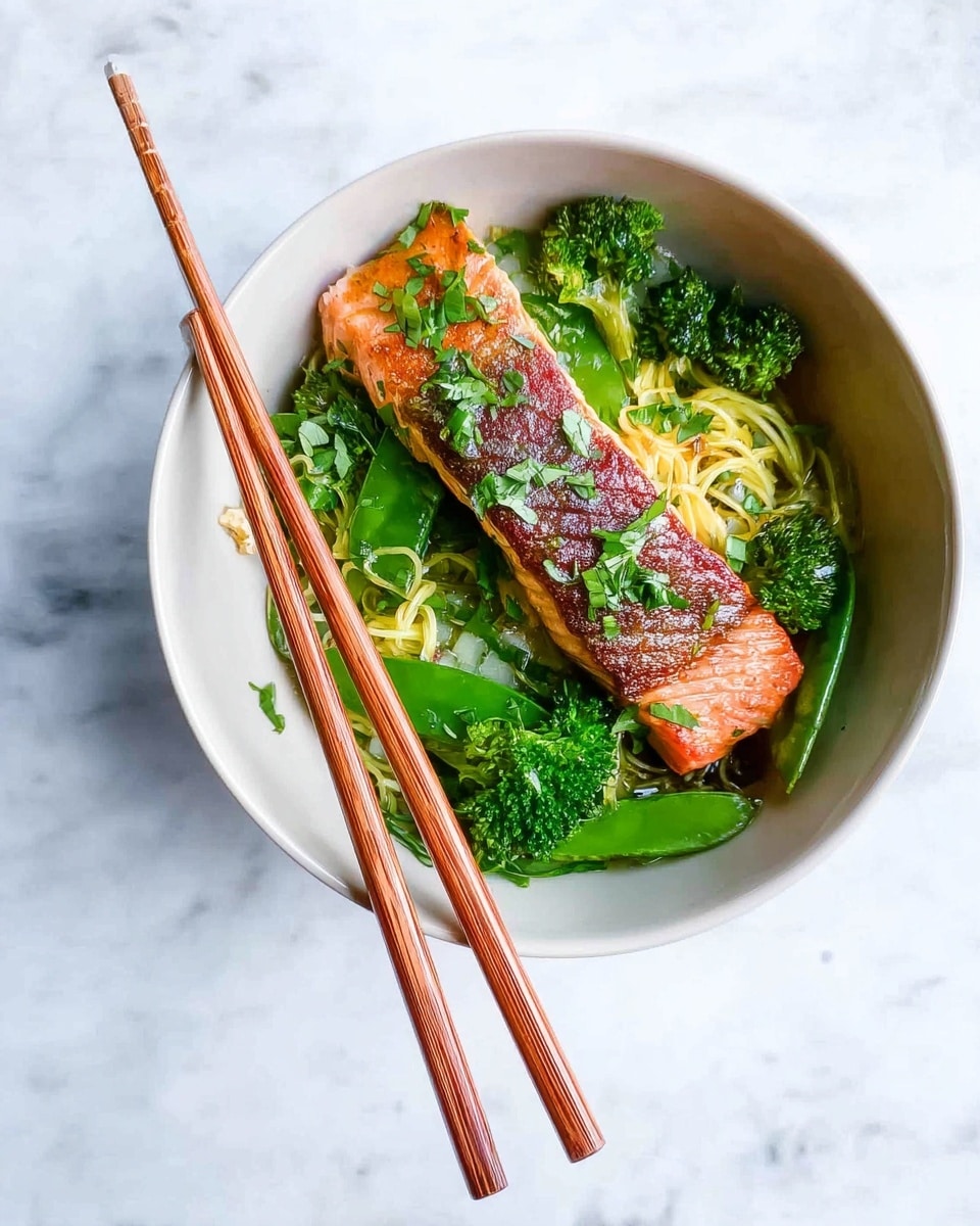 Crispy Skin Salmon with Veggies and Noodles Recipe