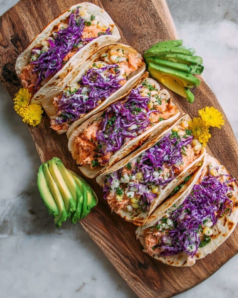 Smoked Salmon Street Tacos with Creamy Purple Cabbage Slaw Recipe