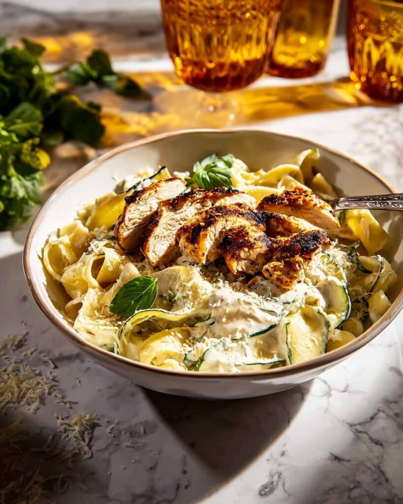 Simple Chicken Zucchini Alfredo Pasta Recipe