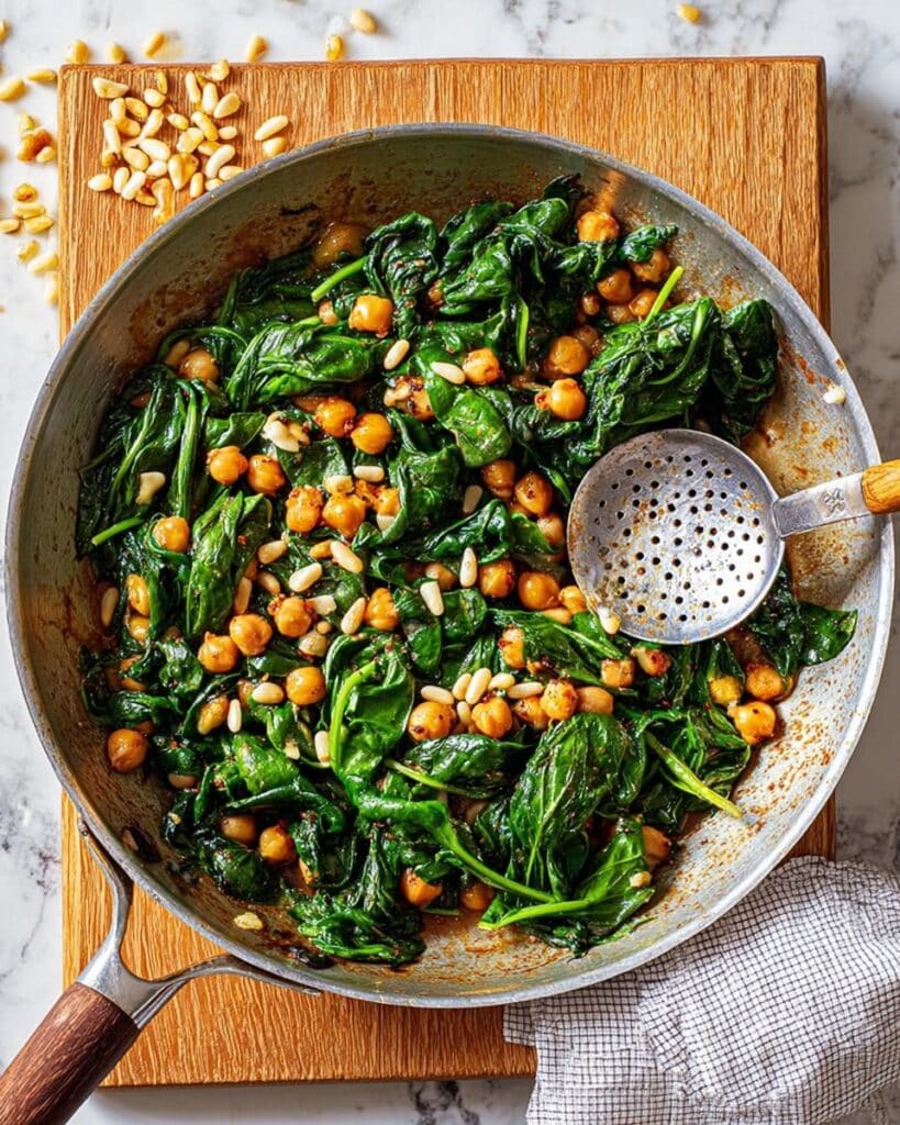 Spinach with Chickpeas, Pine Nuts & Raisins Recipe