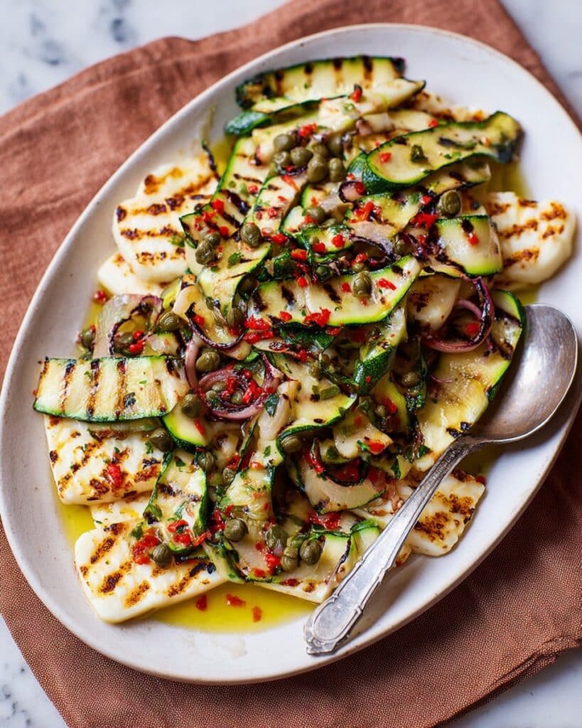 Grilled Courgette and Halloumi Salad with Caper & Lemon Dressing Recipe