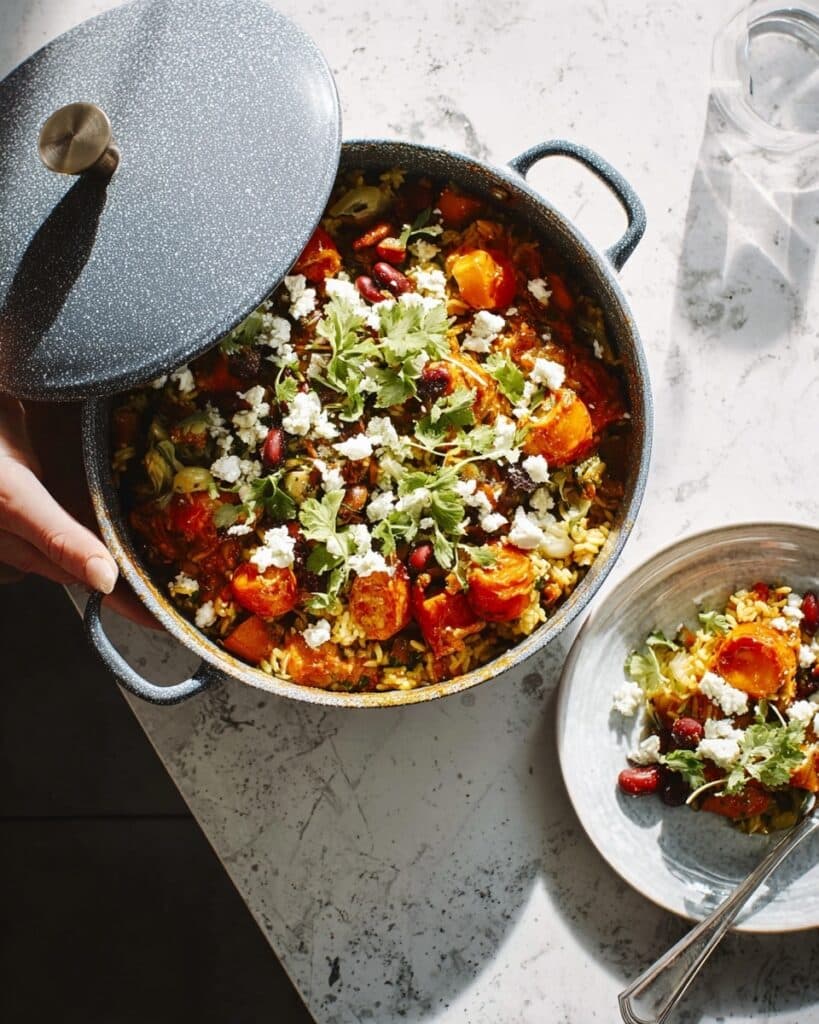 Chicken Tagine with Spiced Brussels Sprouts and Feta Recipe