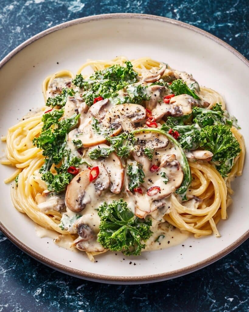 Mushroom & Kale Spaghetti with Miso and Lemon Recipe