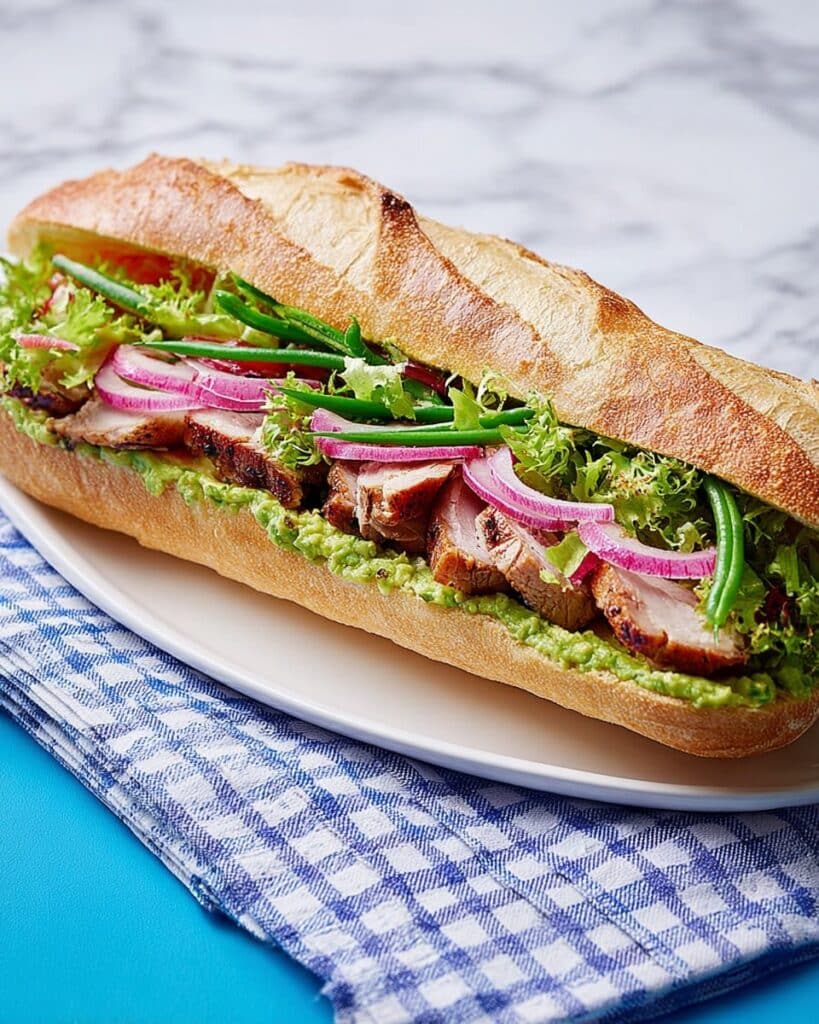Beef Sandwich with Pink Pickled Onions and Green Beans Recipe