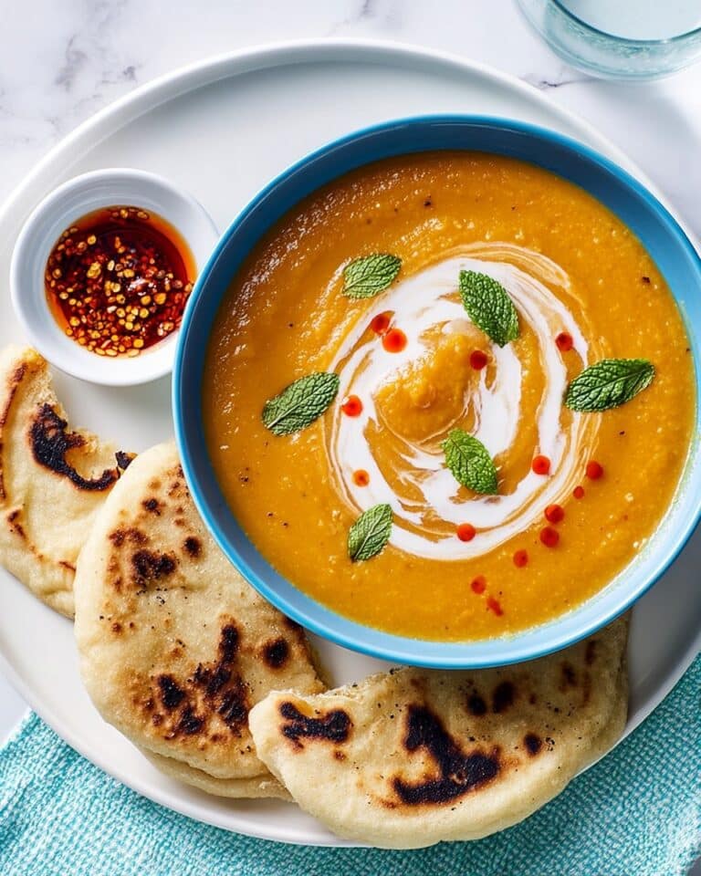 Bulgur & Veg Soup with Sizzled Mint Oil & Potato Flatbreads Recipe