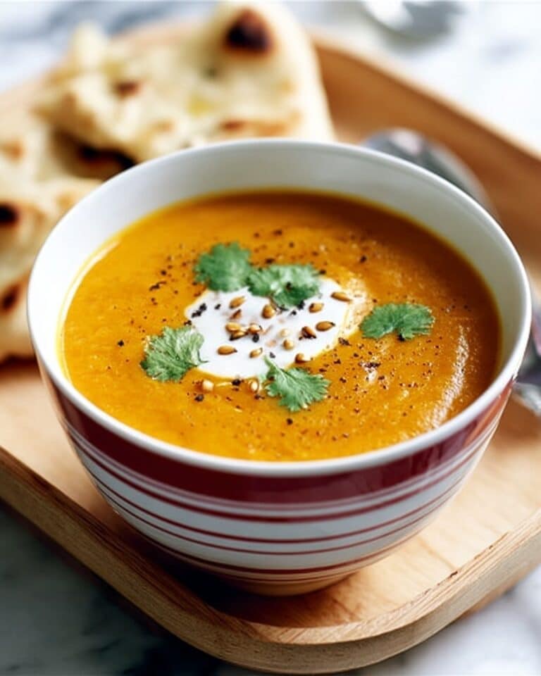 Spiced Carrot and Lentil Soup with Yogurt and Naan Recipe