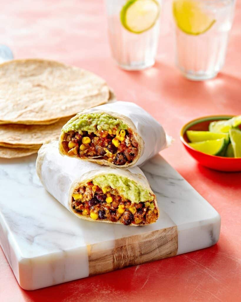 Spicy Rice Burritos with Avocado, Black Beans, and Homemade Flour Wraps Recipe