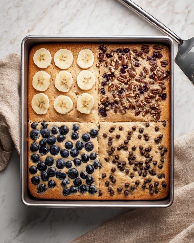 Berry and Chocolate Chip Sheet Pan Pancakes with Banana, Cinnamon Sugar, and Walnuts Recipe