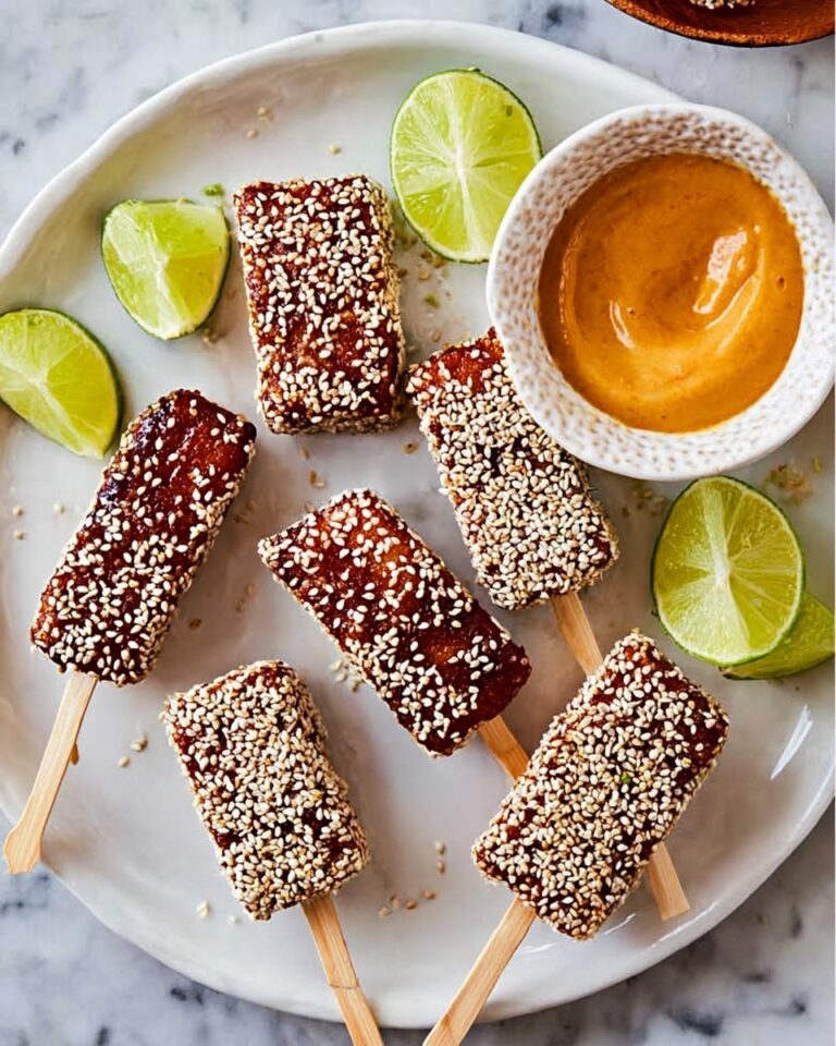 Teriyaki Tempeh with Peanut Dipping Sauce and Toasted Sesame Seeds Recipe