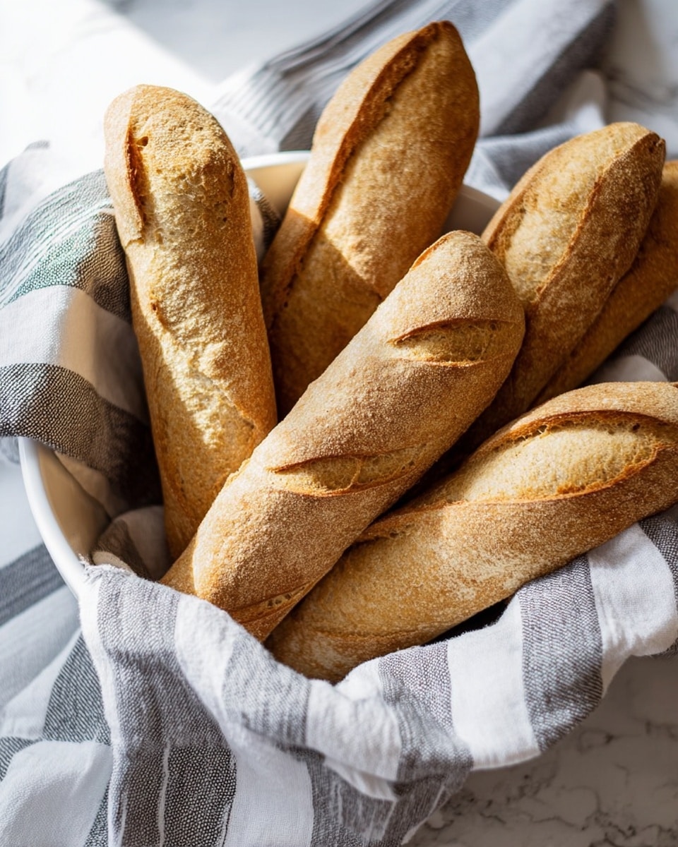 A white bowl lined with a white and gray striped cloth holds five pieces of golden-brown bread. The bread pieces have a rustic texture, with some showing slits on the top crust and others having a rough surface. The bowl sits on a fabric with black and white stripes, all placed on a white marbled surface. Soft natural light highlights the warm tones of the bread, showing a fresh, home-baked feel. photo taken with an iphone --ar 4:5 --v 7