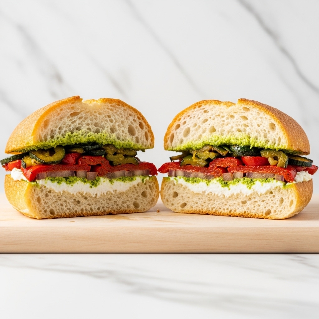 Pressed Eggplant and Zucchini Sandwich with Roasted Red Pepper and Prosciutto Recipe