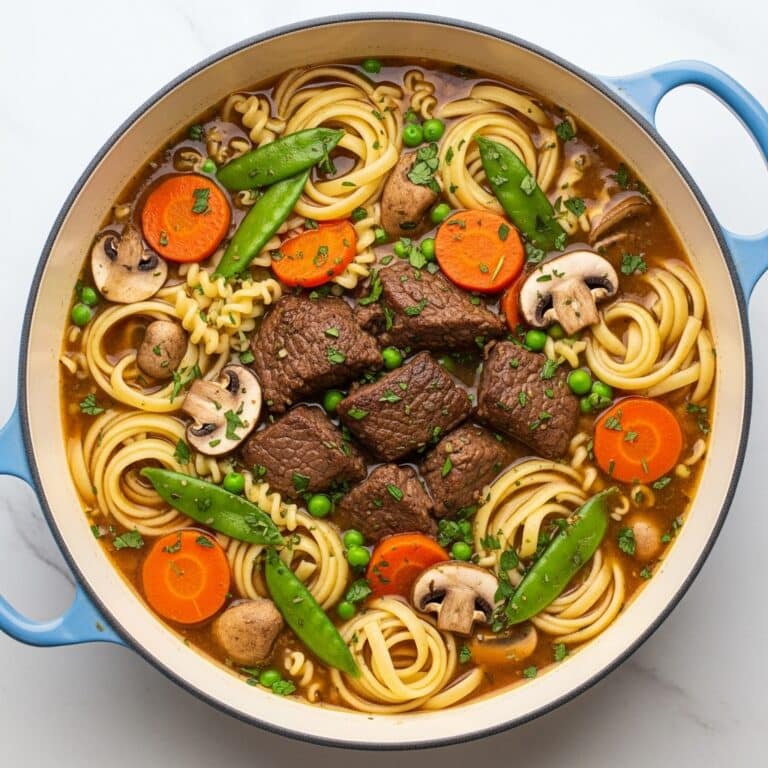Hearty Beef Noodle Soup with Mushrooms and Vegetables Recipe