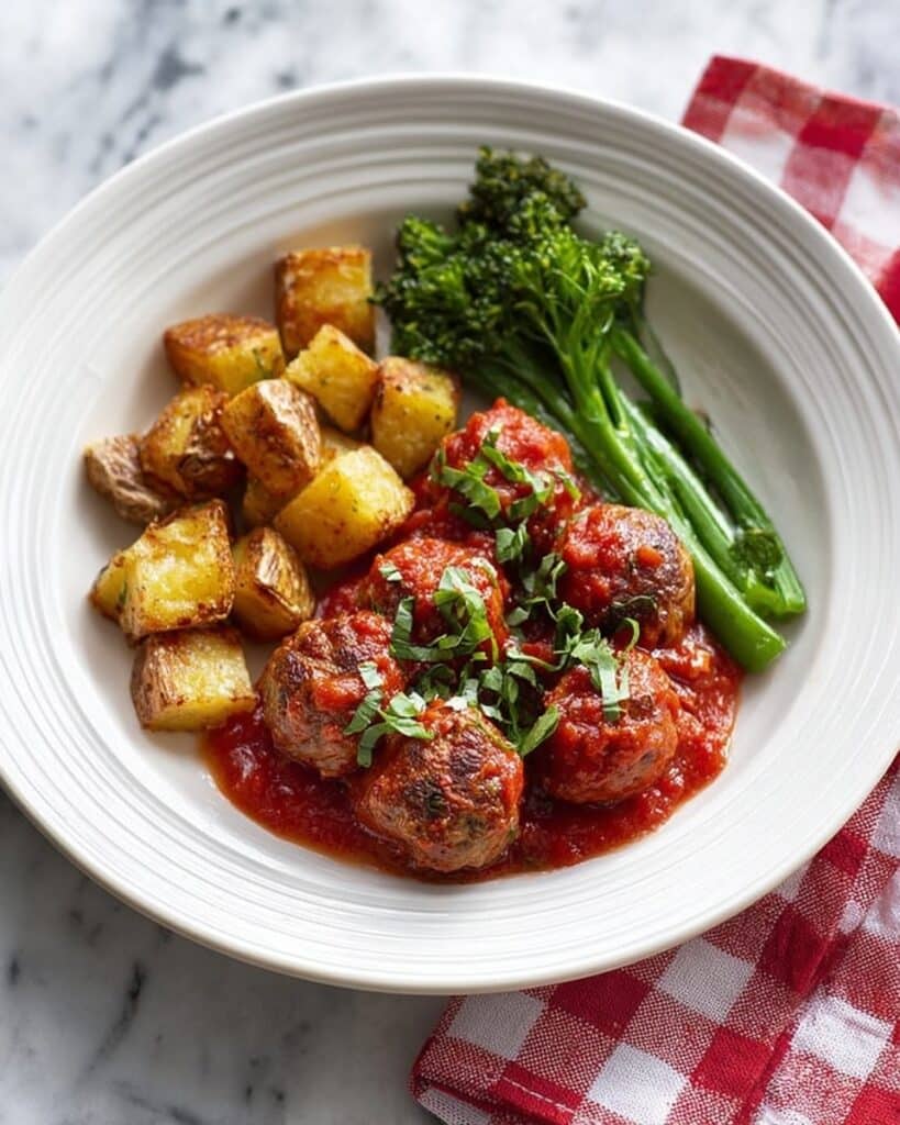 Baked Turkey Meatballs with Broccoli & Crispy Potatoes Recipe