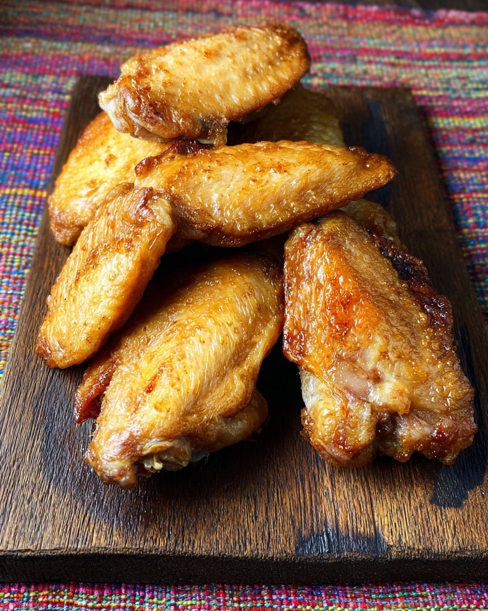 Six pieces of golden brown fried chicken with crispy skin are placed closely together on a dark wooden cutting board. The chicken pieces look juicy and have a slightly shiny surface from the oil used in frying. The cutting board rests on a white marbled surface with a colorful woven cloth underneath. The texture of the chicken skin is uneven with small bubbles and browning spots, showing a well-cooked finish. Photo taken with an iphone --ar 4:5 --v 7