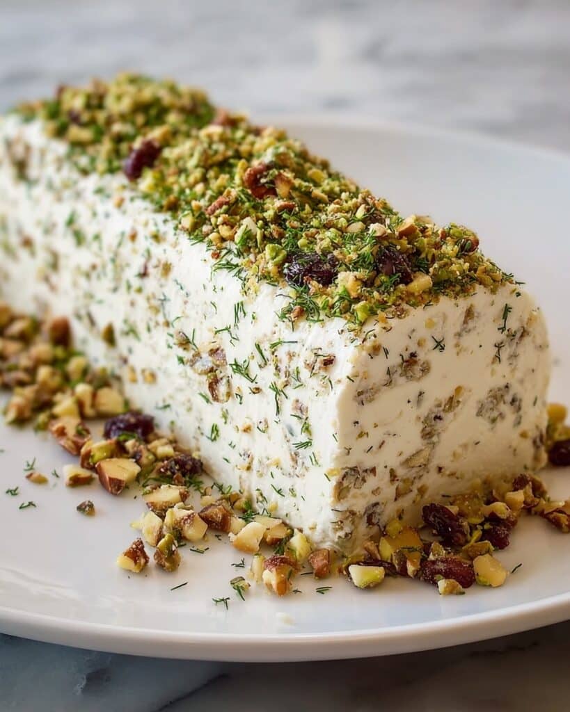 Winter Snowdrift Herb-Crusted Goat Cheese Log with Nuts and Cranberries Recipe