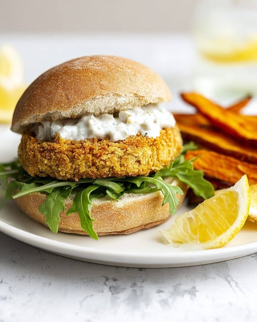 Homemade Fish Finger Sandwich with Sweet Potato Chips and Tartar Sauce Recipe