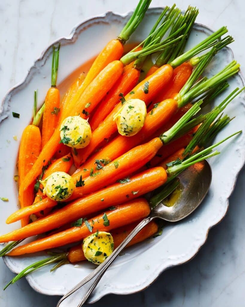 Buttered Baby Carrots with Tangy Mustard, Orange & Rosemary, or Pickled Shallot Twists Recipe