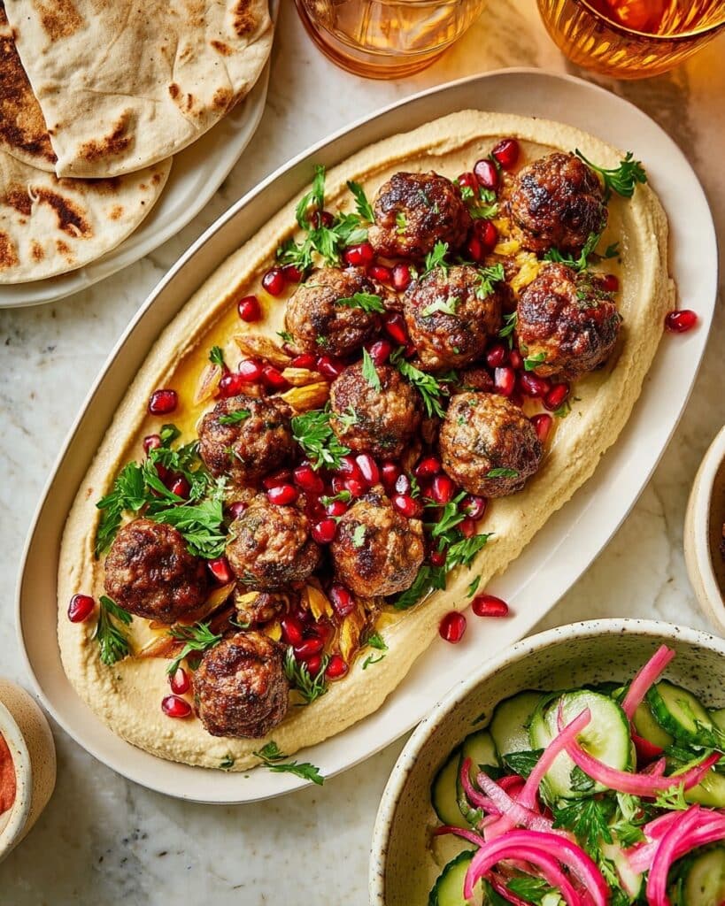 Beef, Green Olive & Sumac Koftas with Fresh Salad and Flatbreads Recipe