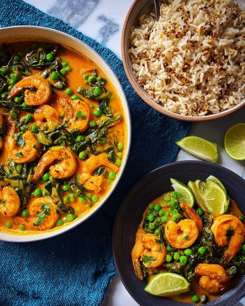 Prawn, Pea & Spinach Coconut Curry with Microwave Quinoa Rice Recipe