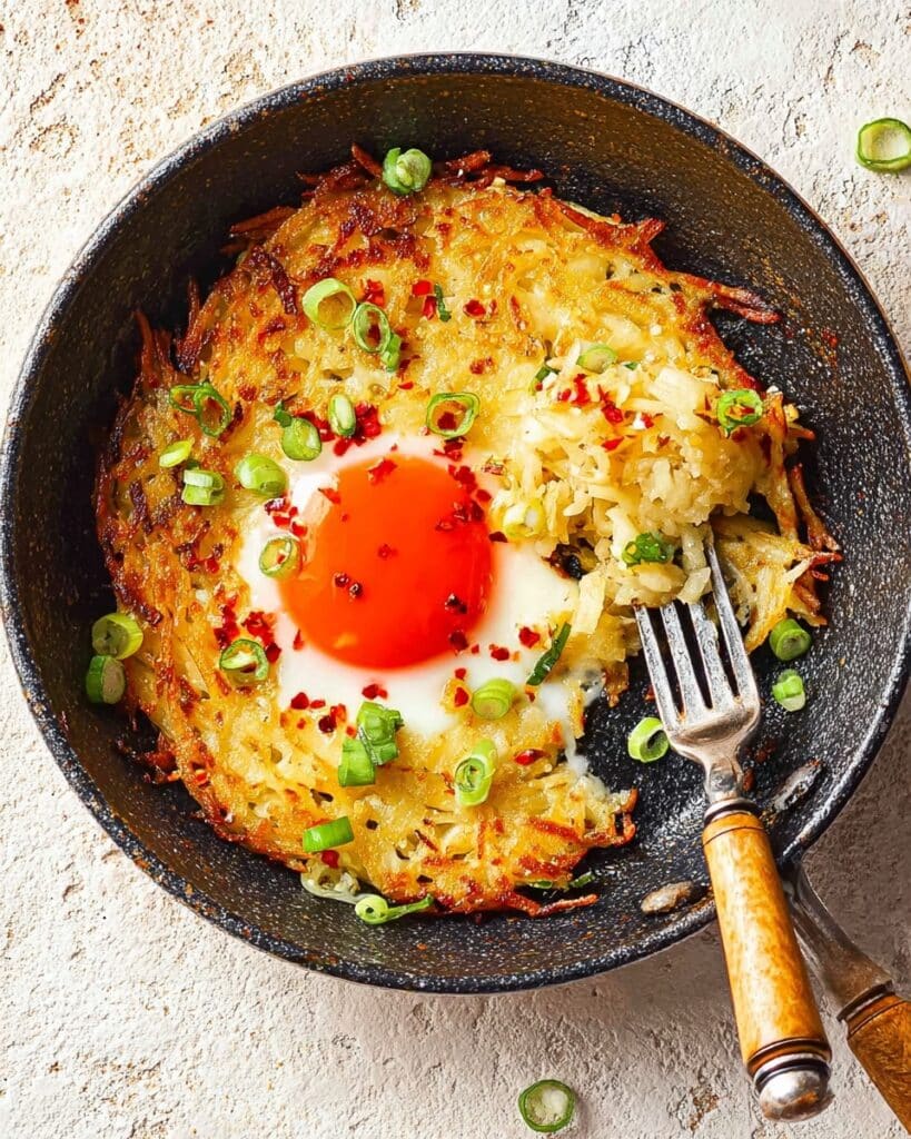 Cheesy Skillet Hash Brown & Eggs Recipe