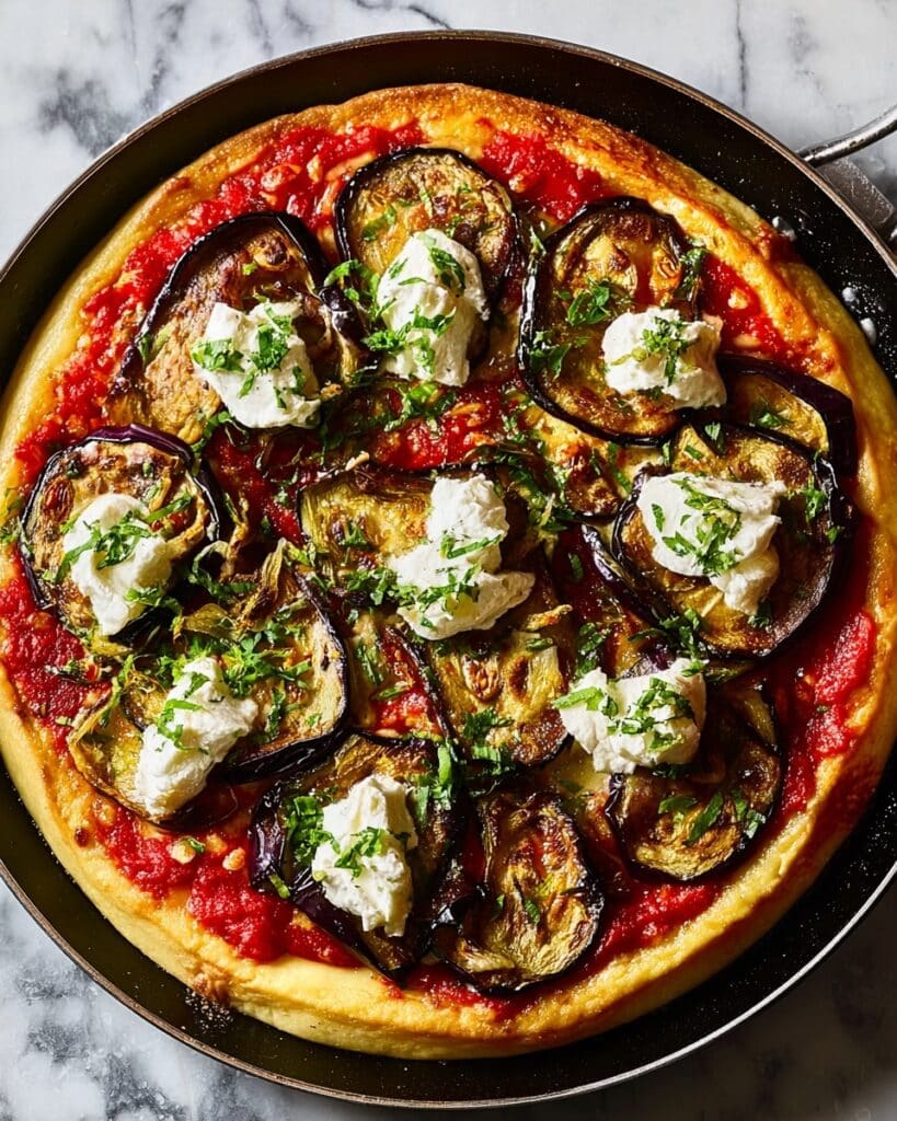 Frying Pan Pizza with Aubergine, Ricotta & Mint Recipe