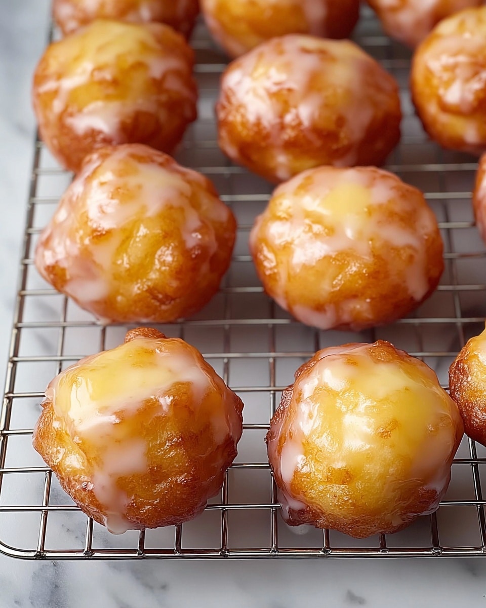 The image shows a group of small, golden-brown bundt-shaped cakes cooling on a metal wire rack. Each cake has a crunchy, slightly darker brown crust with a moist texture visible through the drizzle of glossy, pale white icing on top. The icing is unevenly spread, with some areas thicker and others thin, lightly covering the rounded tops and dripping slightly down the sides. The cakes are placed close together on the rack, which rests on a white marbled surface. photo taken with an iphone --ar 4:5 --v 7